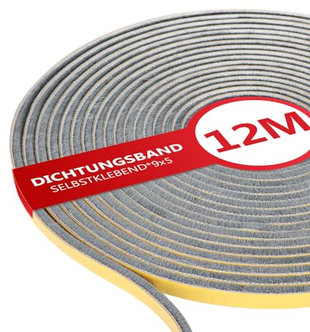 XEEINC 12M Joint Brosse Porte Coulissante, 9mm(B) x 5mm(D) Joint Brosse Adhésif, Bande de Joint Brosse Porte Fenetre Isolation Anti Froid, Lsolation Phonique - Gris