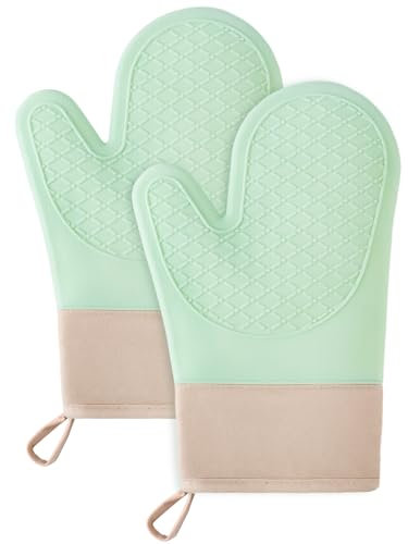 Gants Four Anti Chaleur, 2PCS Gants Cuisine Four en Silicone, Gants à Four Une Surface antidérapante en Silicone, intérieur en Coton, résistant à la Chaleur Jusqu’à 350°C