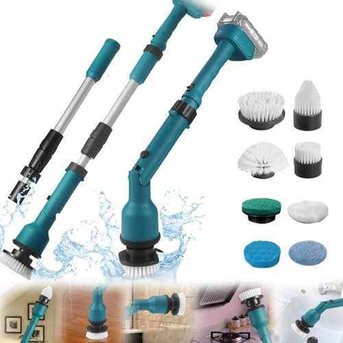 Elektrische Reinigungsbürste, Akku Spin Scrubber für Makita 18V Akku Inklusive 8 Reinigungsbürstenköpfen 63-125cm Dehnbar Reinigungsbürste Ausgestattet mit Verlängerungsstange 2 Geschwindigkeitsstufen