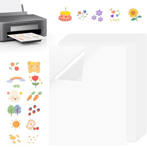 20 Fogli Carta Adesiva Trasparente Stampabile A4, Vinile Impermeabile per Stampanti a Getto d'Inchiostro e Laser, Adesivi Trasparenti