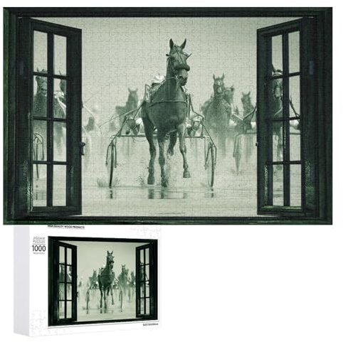 1000 Piece Jigsaw Puzzles for Adults and Kids - Horse Racing Window, Horse Lovers Educational Puzzle Family Game Gift for Adults and Kids,Home Decoration Colorful Puzzle