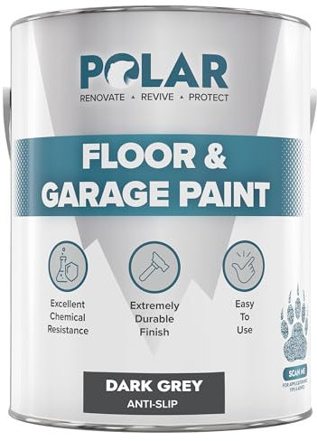 Polar Dark Grey Anti-Slip Heavy Duty Floor & Garage Paint - 5 Litre - For Concrete and Stone Floors, High Performance Paint Protection, Hard Wearing Mid-Sheen Finish & Slip Resistant