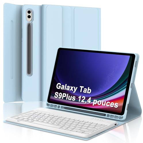 AVNICUD Clavier pour Samsung Galaxy Tab S10 Plus 2024/S9 FE+/S9 Plus 12.4, Étui Clavier pour Samsung Tab S9 FE Plus Magnétique Détachable Français AZERTY Layout, Bleu