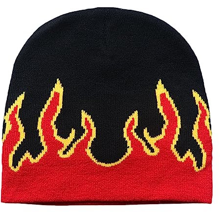 xbiez Fire Flame Beanie Graphic Beanie Flame Beanie Y2K Beanie Skullies Beanie Knit Beanie Hat Flame Skull Cap Slouchy Beanies, rot, 5 1/8-5 3/8