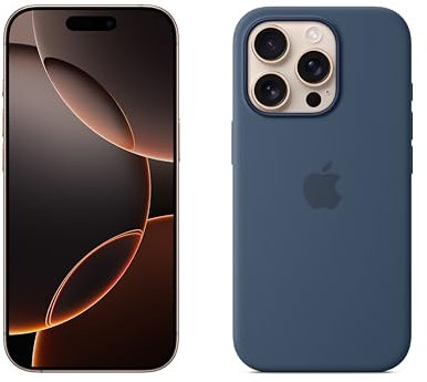 Apple iPhone 16 Pro 128 GB - Titan Wüstensand + Silikon Case mit MagSafe – Denim