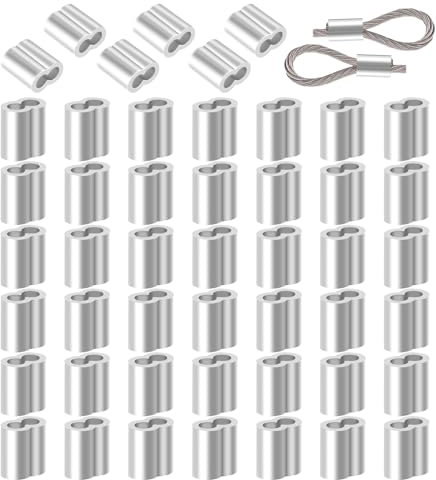 Lot de 50 serre-câbles de 4 mm - Boucle à sertir en aluminium - Manchons à sertir - Doubles manchons de serrage - Serre-câble métallique - Serre-câble pour corde en caoutchouc - Câble d'extension -