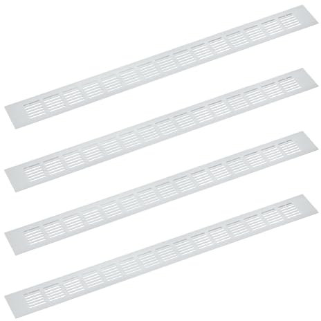 sourcing map Air Vents Cover, 4Pcs 600 x 60mm - Aluminum Alloy Mesh Air Return Vent Cover, Rectangle Louvered Ventilation Grille for Shoe Cabinet Wardrobe (Silver)