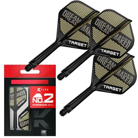 Target Darts Dimitri Van den Bergh K Flex Flights und Shaft System, No.2 | Packung mit 3 Kflex All In One Flights, Player Edition Darts Zubehör | K-Flex Dart Schaft Short/Intermediate/Medium