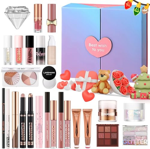 Schönheit 26 Stück Urlaub Geschenk-Sets, Komplettes Starter-Kosmetik-Set mit Lidschatten Foundation Concealer Lip Gloss Blush Eyeliner,Weihnachtsferien Geschenk Set für Frauen Teenager Mädchen
