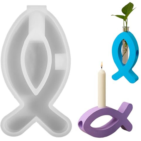 Silikonform Fisch Gießform Kerzenhalter für Kommunion Deko