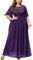 MISSMAY Women's Plus Size Elegant Butterfly Sleeve Chiffon Sequin Lace Bodice Evening Party Long Dress (4XL, Purple)