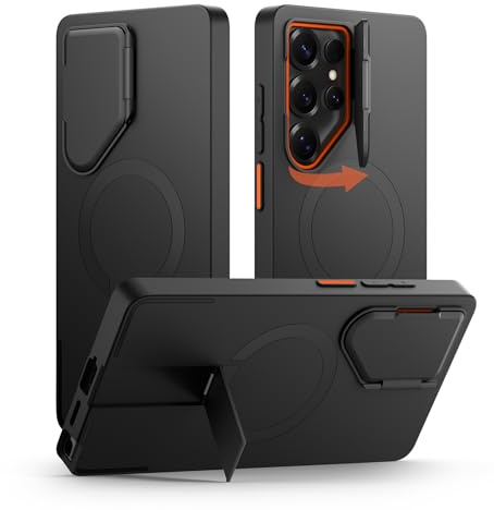 SURITCH Magnétique Coque Compatible avec Samsung Galaxy S25 Ultra avec Couvercle de Caméra et Support Métallique Résistante aux Chocs Housse de Protection pour Galaxy S25 Ultra 5G-Noir