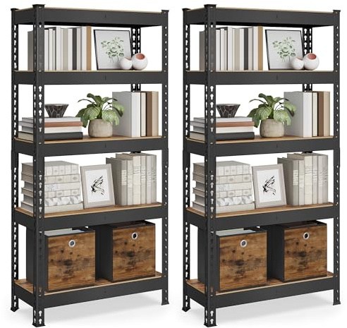 SONGMICS Schnelle Montage, Schwerlastregal 2er Set, Standregal, Lagerregal, Küchenregal, Regal, 5 Ablagen, 30 x 75 x 150 cm, bis 875 kg belastbar, für Keller, Küche, Arbeitszimmer, vintagebraun