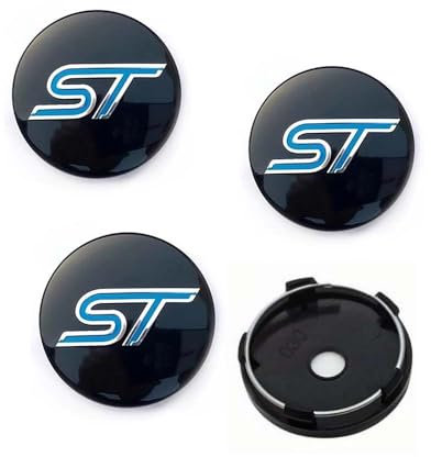 4 Stück Auto Radnabenkappen Kompatibel mit für Ford ST Fiesta EcoSport Explorer Escort Kuga Focus 1 2 3 mk2 mk3 mk4 mk5 mk7 54mm 60mm ABS Nabendeckel Felgendeckel Radnaben Mitteldeckel