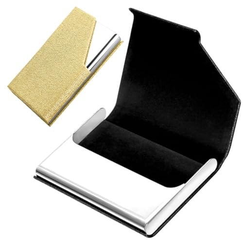 Porte Carte de Visite, Etui Carte de Visite Acier Inoxydable, Porte Carte Cuir, Étui Cartes de Visite Professionnel avec Fermeture Magnétique, pour Carte de Visite, Carte de Crédit (Or)