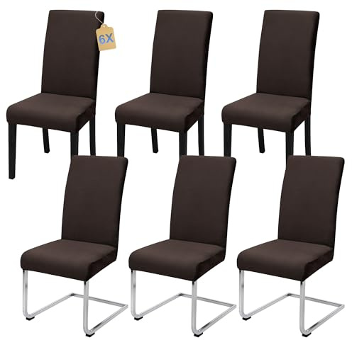 SUKAIKEQA Dehnbarer Stuhlbezug, Hochstuhlbezug, Bürostuhlbezug, (Satz 4/6/8 Stück mit Rückenlehne), geeignet für Wohnzimmer, Küche, Party und Hotel (6, Kaffee -y)