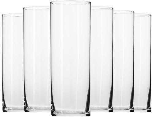 16oz Highball Glasses Set of 6, Thick & Durable Lab-Grade Borosilicate Glass, Dishwasher Microwave Freezer Safe, Includes Glass Cleaning Brush, Lead Free for Water, Whiskey, Cocktails (goblet 6pcs)