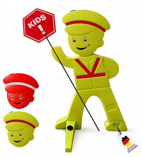 Cartello Attenzione Bambini – Segnale Bambini che Giocano Riflettente | Per strade residenziali, vialetti e scuole • Base stabile riempibile • Gilet riflettente ad alta visibilità