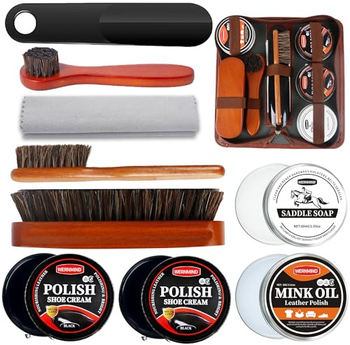 WERNMIND Black Shoe Polish for Leather Boot Care Shoe Shine Polish Wax Kit Clearner Brush Kit for Men Women