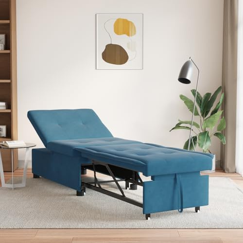 CKioict 3-in-1 Schlafsofa Ausziehbares Design Blau Samt Verstellbare Liegepositionen Kompakt Sofabett Dieses praktische 3-in-1 Schlafsofa aus blauem Samt kombiniert Stil