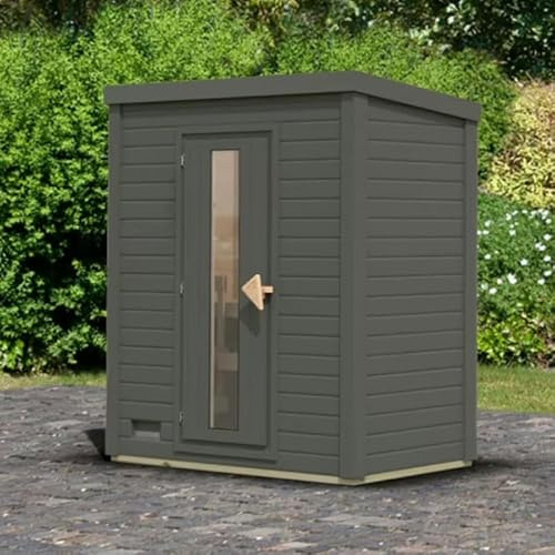 Karibu Sauna Extérieur 3 Places Hytti | Bois Massif Épicéa Nordique 38mm | Poêle 9 KW Contrôle Intégré | Finition Anthracite | Dimensions 196x146cm | Porte en Verre Isolant