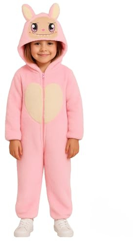 Maskworld Herz Lafufu Onesie Kostüm für Kinder - rosa - Lustiger Einteiler - Freizeit Jumpsuit