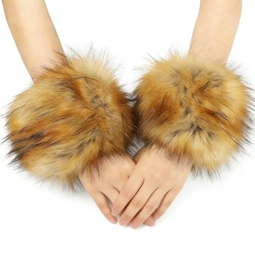 Furry Handgelenk Manschetten | Winter Armwärmer,Armbänder Aus Flauschigem Pelz | Für Mädchen Winterfest Schlittschuhlaufen Skifahren