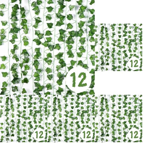 Vinabo Lierre Artificiel Decoration Chambre, 12Pcs 2.1m Faux Lierre Plante Artificielle, Lieres Guirlande pour Chambre,Cuisine, Patio, Balançoire, Mariage, Bureau, Fête, Noël, Halloween, Vert
