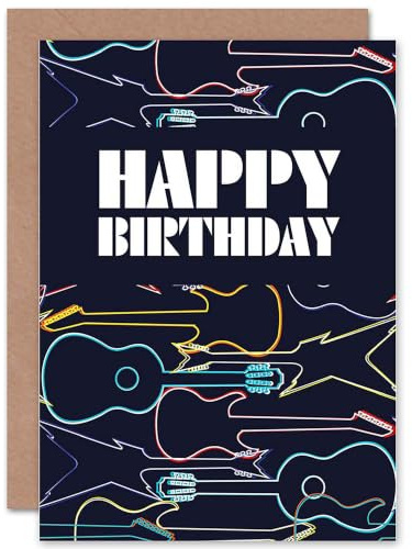 Wee Blue Coo Happy Birthday Guitars Sealed Greeting Card Plus Envelope Blank inside