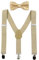 HANERDUN Unisex Hosenträger mit Fliege für Jungen und Mädchen, Befestigung mit drei Kleiderclipse am Hosenbund möglich, Beige, Einheitsgröße