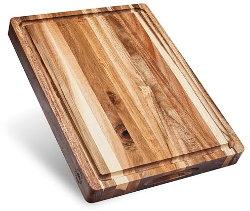 Sonder Los Angeles Winsome Acacia Wood Cutting Board | Acacia Edge Grain Cutting Board for Kitchen with Juice Groove & Sorting Compartment | Perfect for Charcuterie | Gift Box Included | 16x12x1.5 in