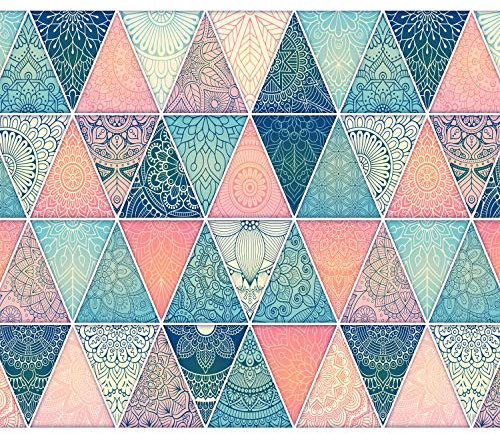 decomonkey Fototapete Ornament Orient Bunt 350x256 cm XL Tapete Wandbild Bild Fototapeten Tapeten Wandtapete Geometrische Muster Mandala blau rosa
