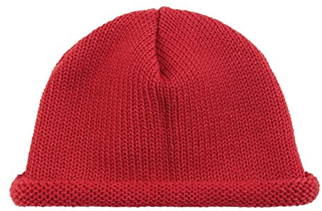 HANSEHELD Rollrand Mütze GOTS Schurwolle Strickmütze kurz - Rot | Rand zum Rollen | Flach | Wollmütze | 100% Schurwolle | Seemannsmütze | Made in Germany