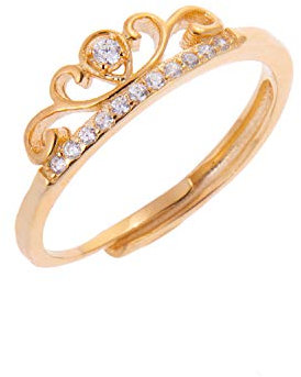 jewellerybox Sterlingsilber in Gold getaucht Tiara Krone Klar CZ Kristall Einstellbarer Ring