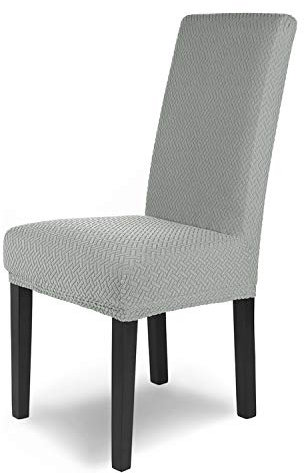 SCHEFFLER-Home Stuhlhussen Stretch Luna/elastische Flanell Stuhlabdeckung/Schwingstuhl Stuhlhusse Grau/Hussen Stuhl Überzieher mit Gummiband/Stretch Stuhlhussen Samt