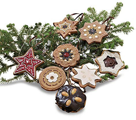 Loberon Anhänger 8er Set Cibla, Deko-Gebäck, handbemalt, Weihnachtsbäckerei-Look, Festdekoration, Weihnachtsdekoration, Weihnachten, Polyresin, Polyester, bunt