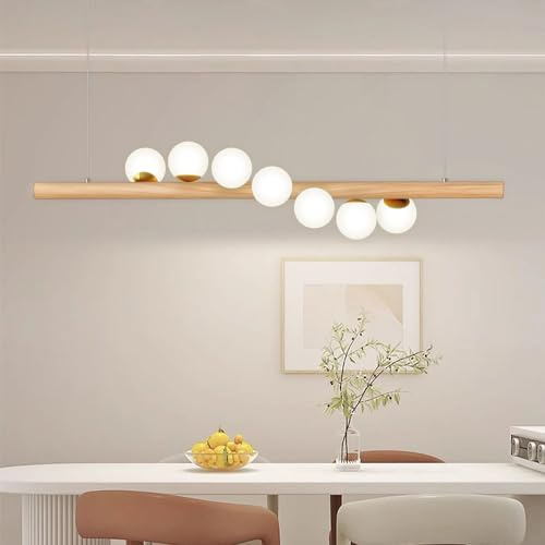 Azanaz Pendelleuchte aus Holz rustikal esstischHängelampe Hängeleuchte Kugel aus Glas Pendellampe mit G9 Leuchtmittel Retro Deckenleuchte für Esszimmer