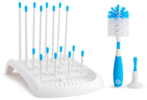 Munchkin Baby Bottle and Sippy Cup Cleaning Set, Includes Countertop Drying Rack and Bristle Bottle Brush, Grey