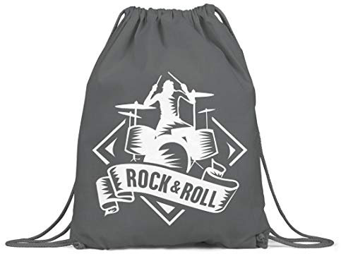 BLAK TEE Rock and Roll Drummer Logo Organic Cotton Drawstring Gym Bag Grey