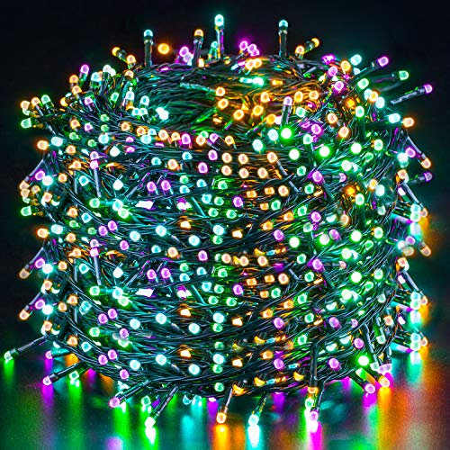 Quntis 100m 1000 LED Lichterkette Außen Bunt, IP44 8 Modi Cluster Lichterkette, Weihnachtsbeleuchtung Innen Strombetrieben, Weihnachtsdeko für Weihnachtsbaum Garten Balkon Terrasse Haus Zimmer Party