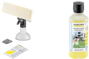 Kärcher 2.633-129.0 Pulvérisateur 2 en 1 + grattoir accessoire pour nettoyeurs de vitres & Kärcher Nettoyant vitres concentré (500 ml) détergent pour nettoyeurs de vitres