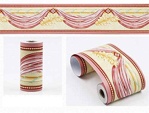 GouieRylin TapetenbordüRe BordüRe Selbstklebend Zum Aufkleben FüR Wohnzimmer KüChe Badezimmer Abnehmbare Wasserdicht Bodenleiste Pvc Dekorative BordüRe Rote Vorhänge 10cm X 900cm