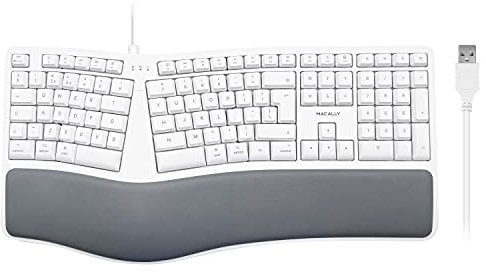 Perimac MERGOKEY-UK, Ergonomic wired USB-A keyboard with palm rest, British English QWERTY Layout