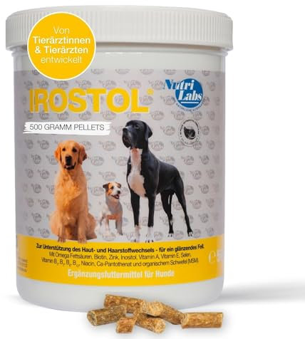 NutriLabs Irostol® Pellets für Hunde 500 g - Hunde Nahrungsergänzungsmittel mit MSM, Biotin & Omegafettsäuren - wichtige Hunde Vitamine & Hunde Mineralstoffe - Hunde Ergänzungsfutter