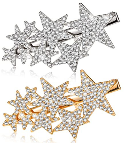 2 Pezzi Forcine per Capelli con Stella a Cinque Punte Mollette per Capelli Antiscivoli Accessori Fermagli con Stella Vintage Clip a Becco d'Anatra in Metallo per Donne, Oro e Argento