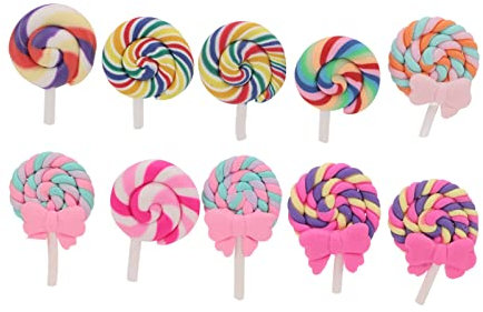 Pssopp 10 Stück Flatback Clay Lollipop Dekoration Slime Polymer Farblich Sortierte Lollipops für DIY Scrapbooking Verschönerung, Phonecover Haarspange Home Decor Craft