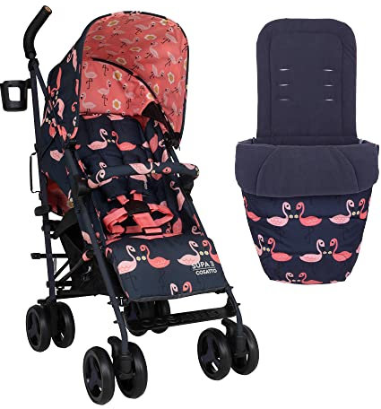 Cosatto Supa 3 Pushchair with Footmuff – Lightweight Stroller from Birth to 25Kg - Easy, Compact, Umbrella Fold, Large Shopping Basket, Carry Handle Footmuff, Pretty Flamingo