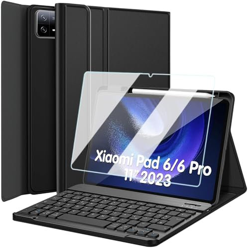 Wineecy Tastatur Hülle mit Schutzfolie für Xiaomi Pad 6 / Pad 6 Pro 11 Zoll 2023 Tablet, Ultradünn leicht Schutzhülle mit Magnetisch Abnehmbare Kabellose Deutsches QWERTZ Tastatur (Xiaomi Pad 6)