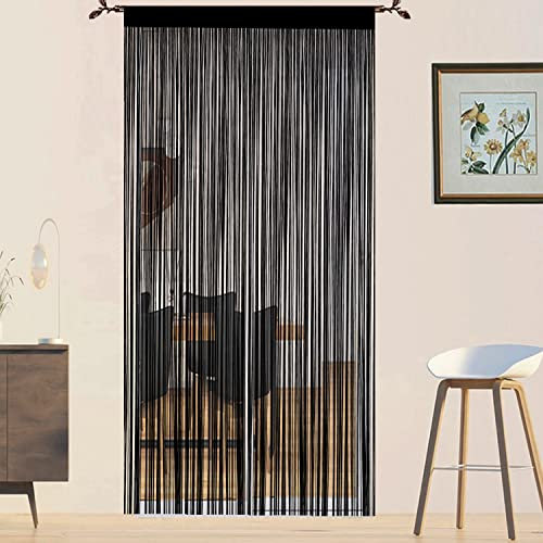QiBoYuYe Tenda a Fili Tenda Per Porte Tende Per Finestre Decorazioni Per Porte Tenda Per Porta Interna Tenda Antimosche Per Porta Esterna Tende Per Mosche Divisori Per Stanze (nero, 200 x 200 cm)