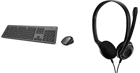 Hama Funk-Tastatur Maus Set (QWERTZ Tastenlayout, kabellose ergonomische Maus, 2,4GHz, USB-Empfänger) Windows Keyboard Funkmaus-Tastatur-Set, schwarz anthrazit & EPOS PC 8 USB-On-Ear-Stereo Headset PC